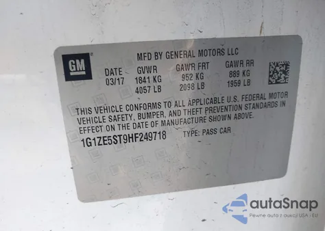 2017 Chevrolet Malibu 1Lt z USA, uszkodzony, nr VIN 1G1ZE5ST9HF249718